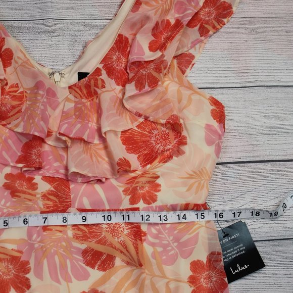 Lulus Cream & Hues of Pink Chiffon Maxi Dress Women's Floral Ruffled Size L - Picture 10 of 13